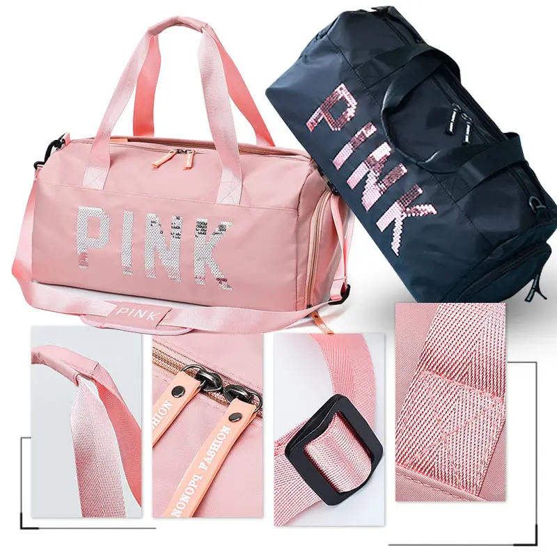 Розовая спортивная сумка с блестками водонепроницаемая для спортзала женская