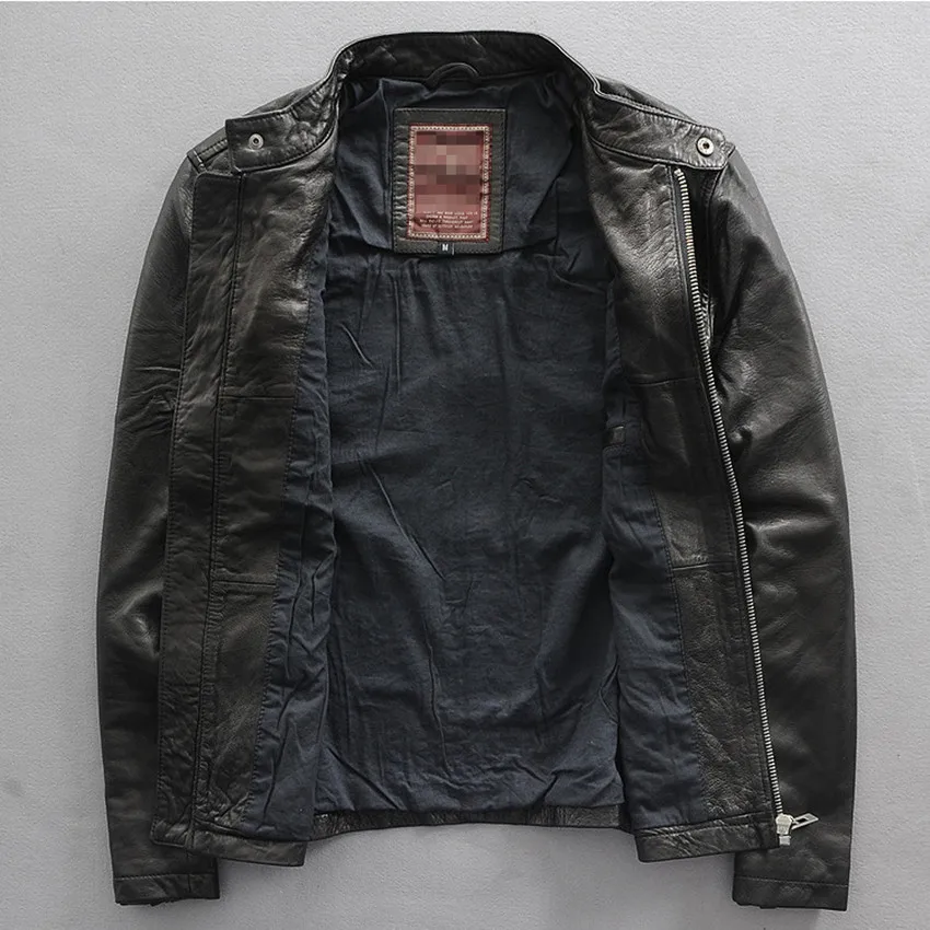 genuine men Classic super soft sheepskin short slim fit wind jacket black limited edition men's leather coat thin | Мужская одежда