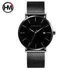Японские кварцевые простые дизайнерские водонепроницаемые мужские часы Bauhaus с сетчатым браслетом из нержавеющей стали, полностью черные роскошные брендовые наручные часы для мужчин