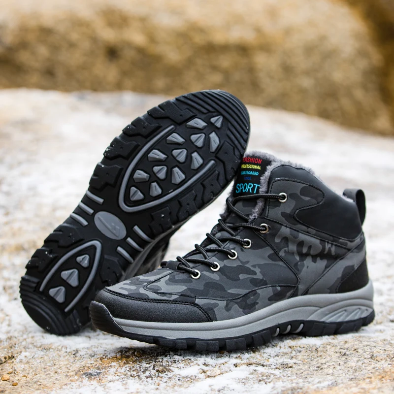 Водонепроницаемые зимние мужские рабочие ботинки с мехом теплые Мужская Уличная