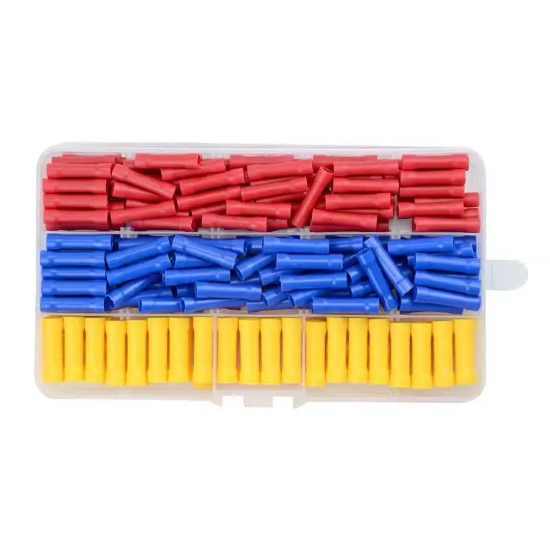 

200pcs 10-22AWG Assorted Butt Splice Crimp Connectors, Insulated Electrical Straight Wire Terminal Connectors BV1.25 BV2 BV5.5