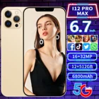 Глобальная версия New I12 Pro max 12GB + 512GB смартфон MTK6889 10-ядерный игровой телефон 16MP + 32MP камера 6800Mah сотовый телефон с большим аккумулятором