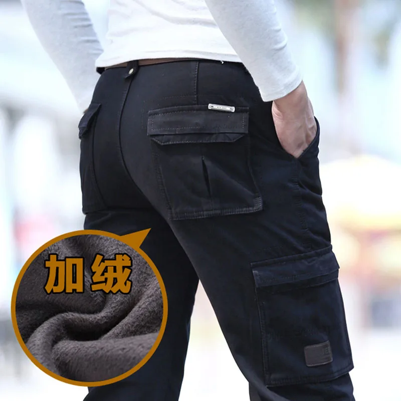 KIOVNO зимние мужские повседневные брюки-карго с несколькими карманами флисовые