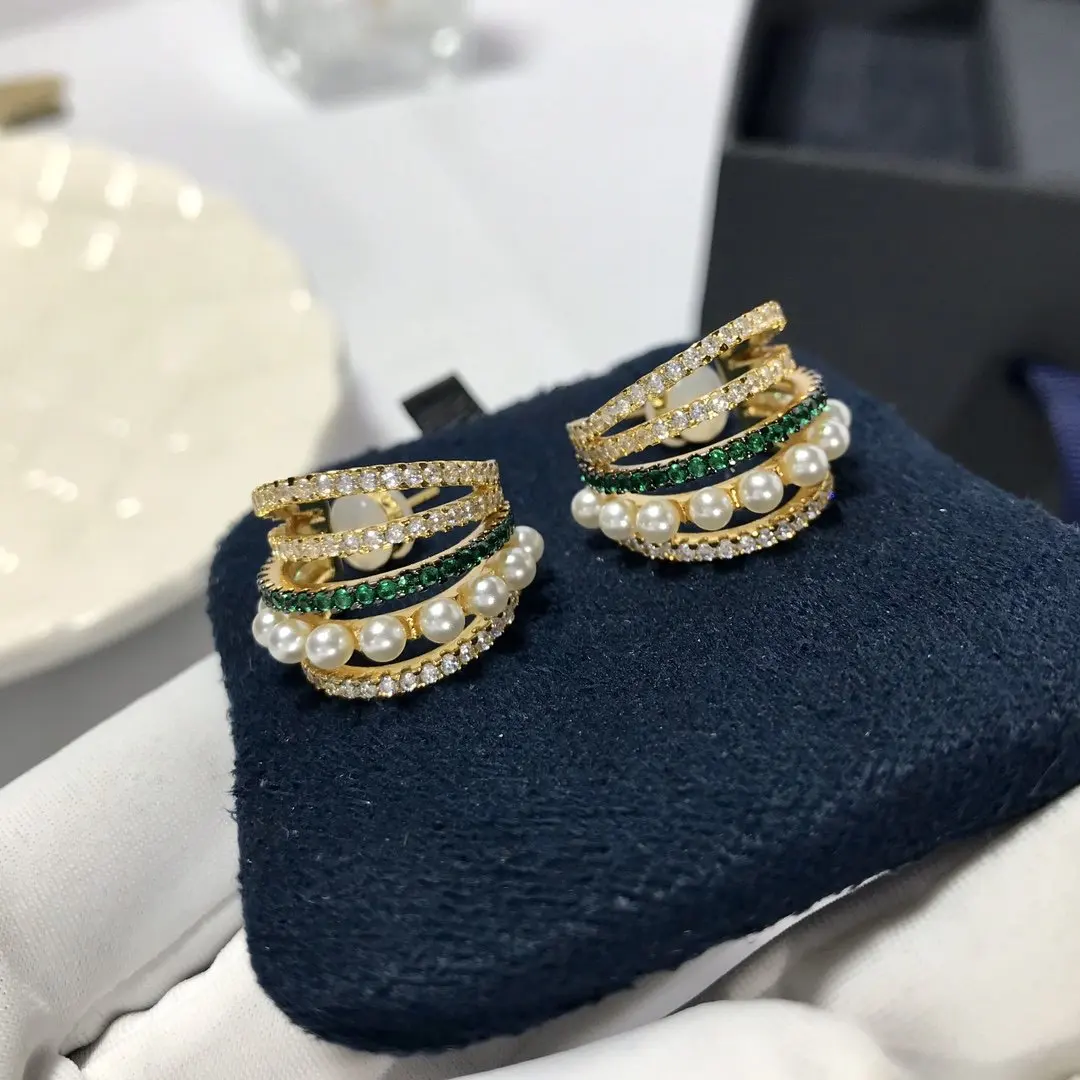 Модный шарм Оригинал 1:1 копия белый и зеленый обруч Роскошные серьги с жемчугом