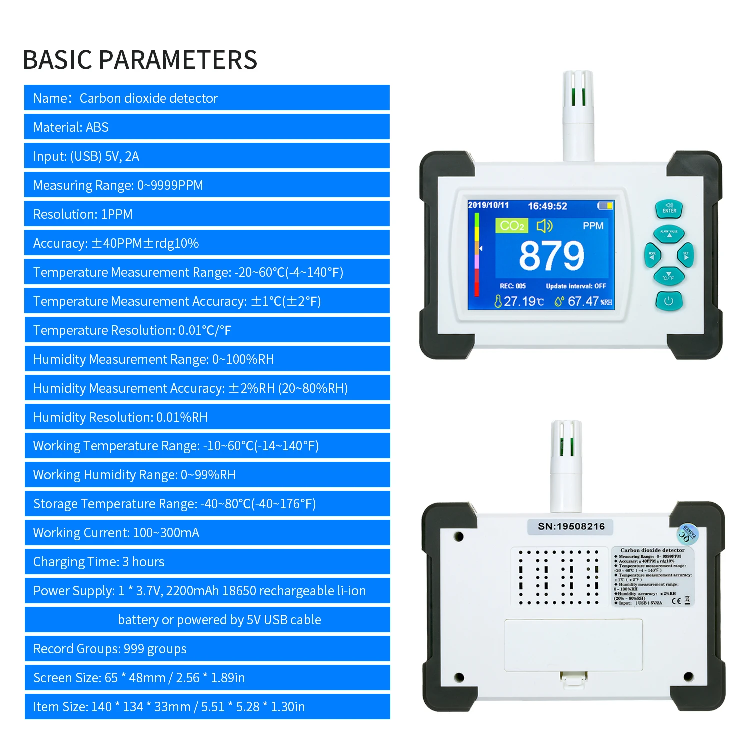 

Professional Carbon Dioxide Detector Multifunctional Air Quality Monitor Gas Detector PM2.5 HCHO TVOC Tester CO2 Meter Monitor