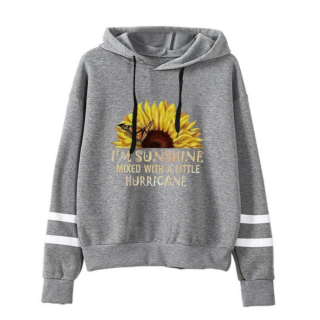 

Styles Sweatshirt Women's Lightweight Long Sleeve Casual Sunflower Print Pullover Hooded Tops Trui