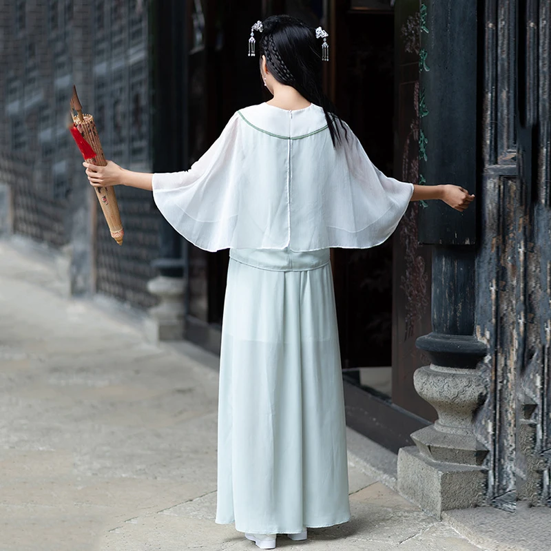 Женский Зеленый Классический танцевальный костюм Hanfu платье феи с вышивкой наряд