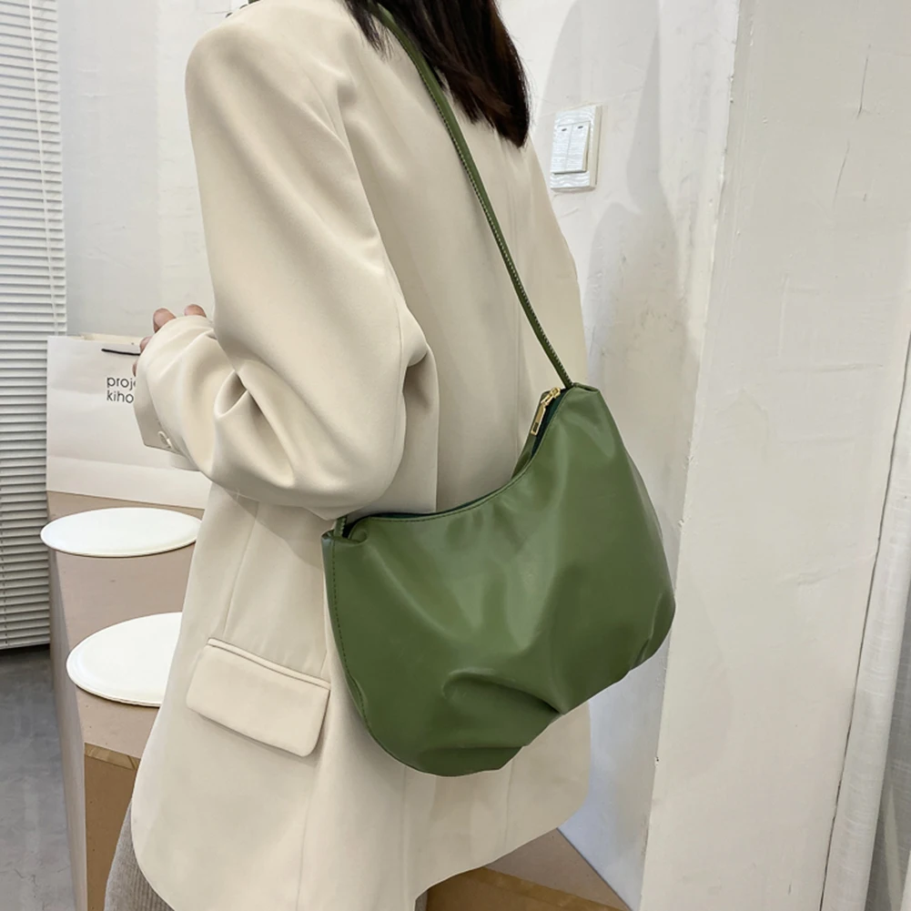 

Simple Solid Color PleatedCrossbody Handbags Casual Bandage PU Leather Women Shoulder Underarm Bag Pouch Capacity Travel Clutch