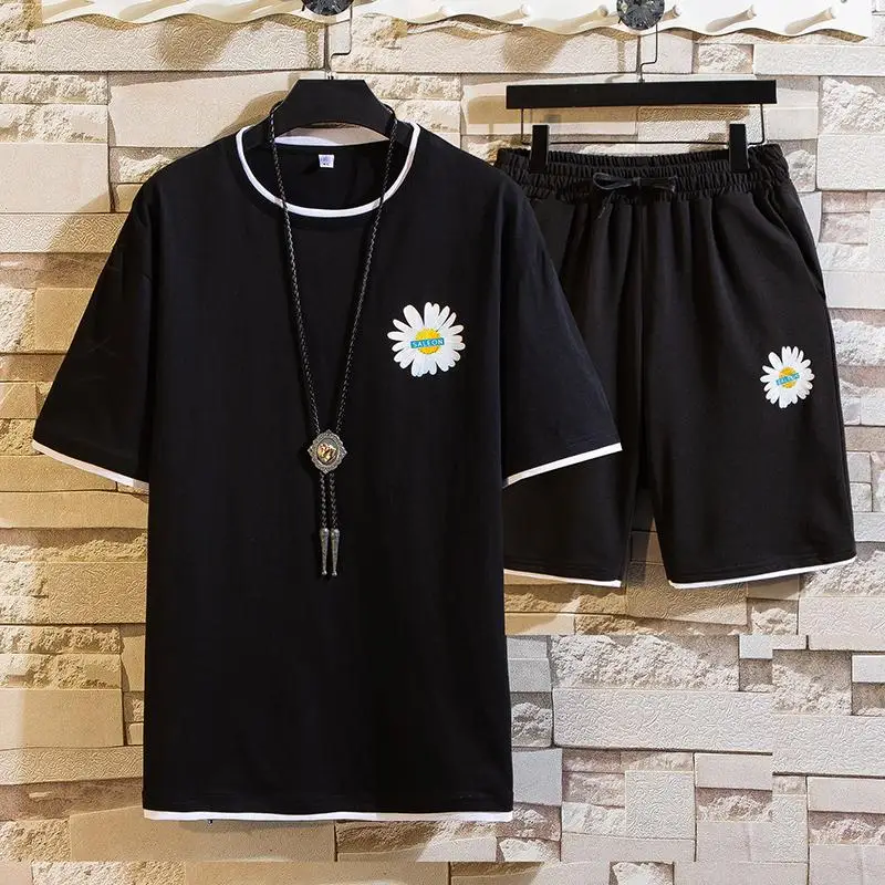 

New Tracksuit men Casual Summer Men's Set Mens Floral T-Shirt + Print Beach Shorts Shirts Shorts Pants Two Piece Suit Plus Size