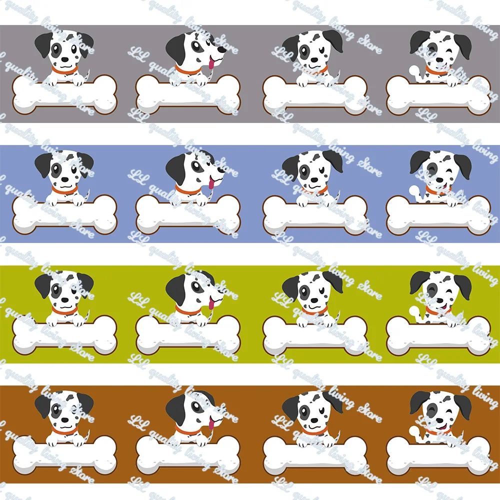 

Cartoon Dalmatian/Dog Printed Grosgrain&Satin Fashion Ribbon Handmade Crafts Woven Brand Labels Gift Packaging 50 Yards