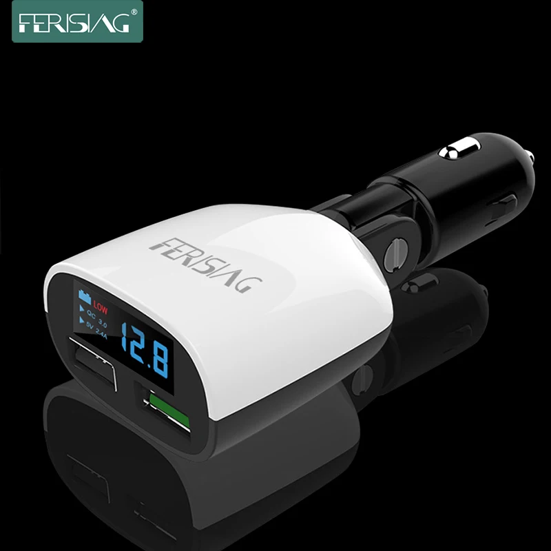 FERISING LED QC3.0 Car Charger Digital Display Dual Car-charger USB Port for iPhone/Samsung/Xiaomi Phone Charging Adapter | Мобильные