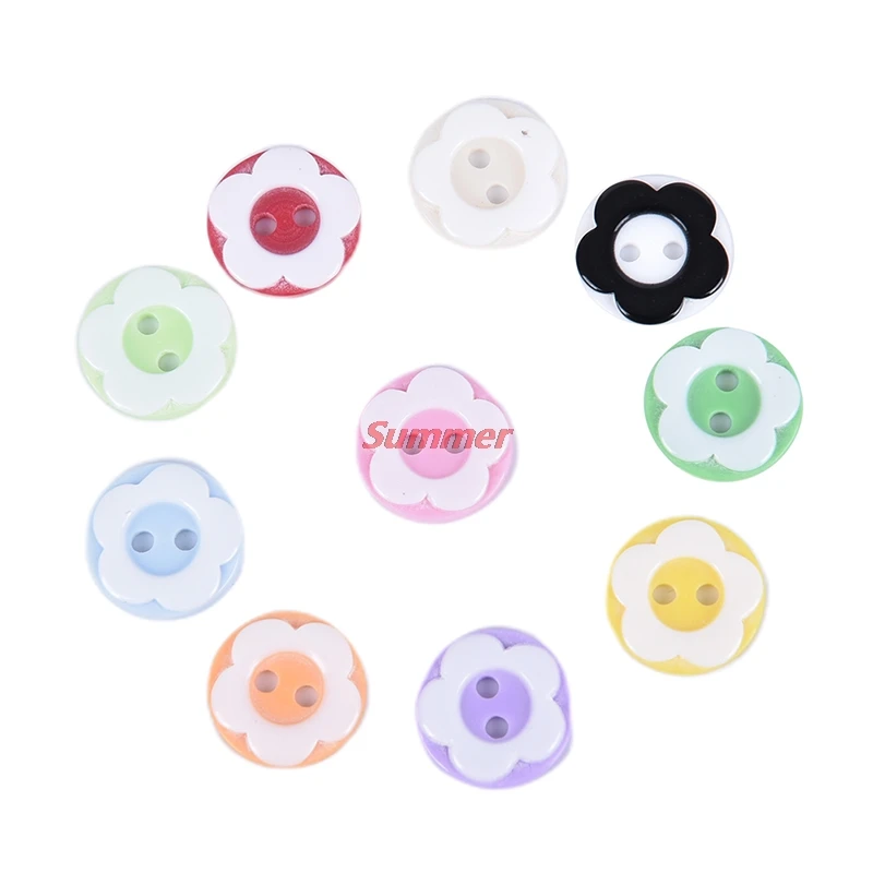 

100pcs New Round Flower Shape Mixed Colors Dyed Resin Buttons Coat Sweater Button Sewing Decorative Clothes Accessories