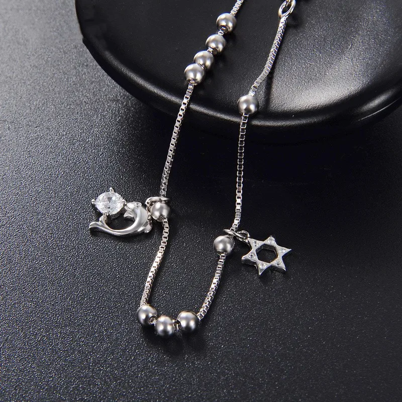 

S925 pure female anklet ladies ankle bracelets dolphins anklet female students fresh feet women's anklets