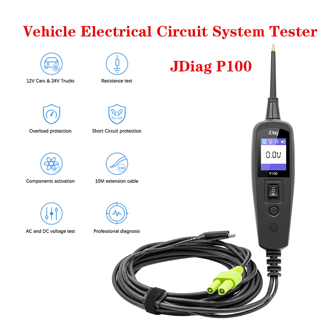 Newest JDIAG P100 Power Probe Circuit Tester Electronic System Circuit Detector Diagnostics Tool Powerscan for Cars and Trucks