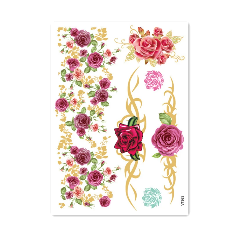 

Color Flowers Bronzing Glitter Gold Tattoo Temporary Party Makeup Stickers Body Art Waterproof Disposable tatouage temporaire