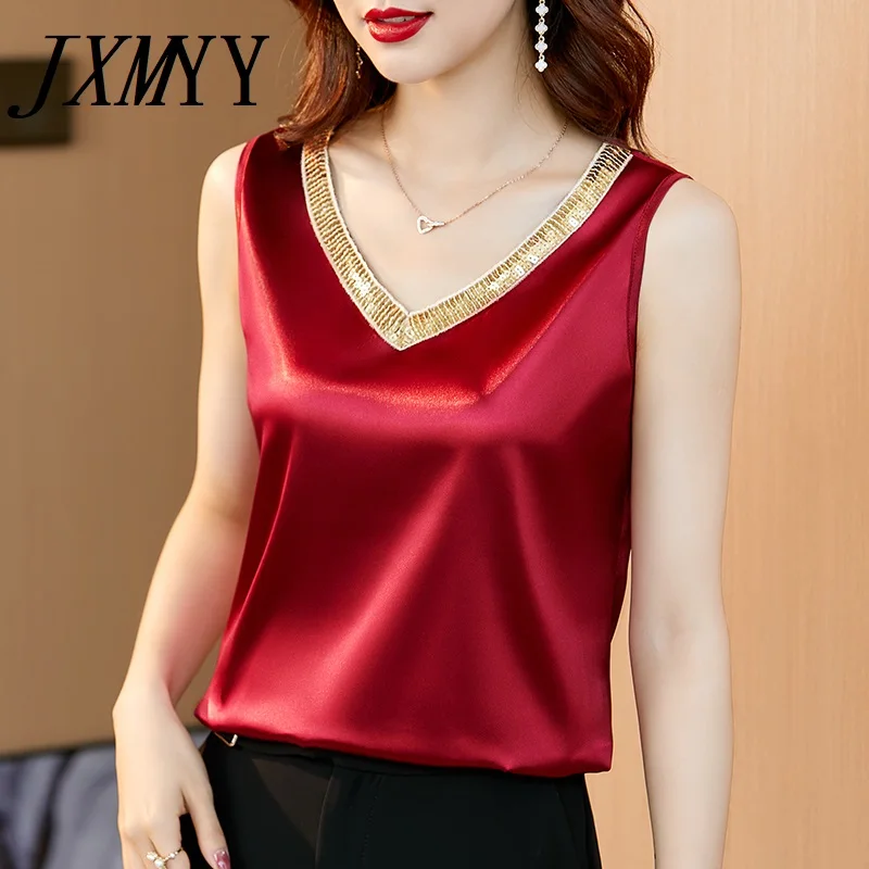 

JXMYY 2022 летний модный новый темпераментный свободный Однотонный женский топ без рукавов с V-образным вырезом