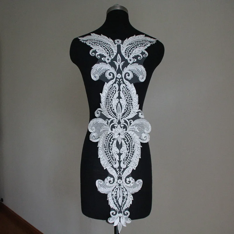 

2021 new European mesh yarn embroidered lace applique yarn wedding dress DIY material lace appliques