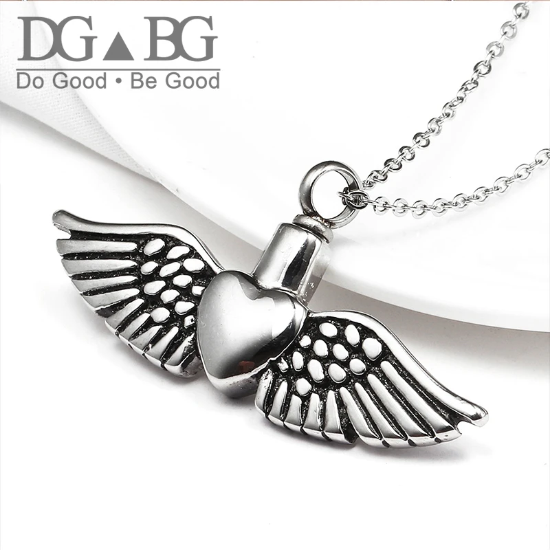 Урны прах питомца Кулон Крылья Ангела ожерелье с сердцем из перьев похоронная