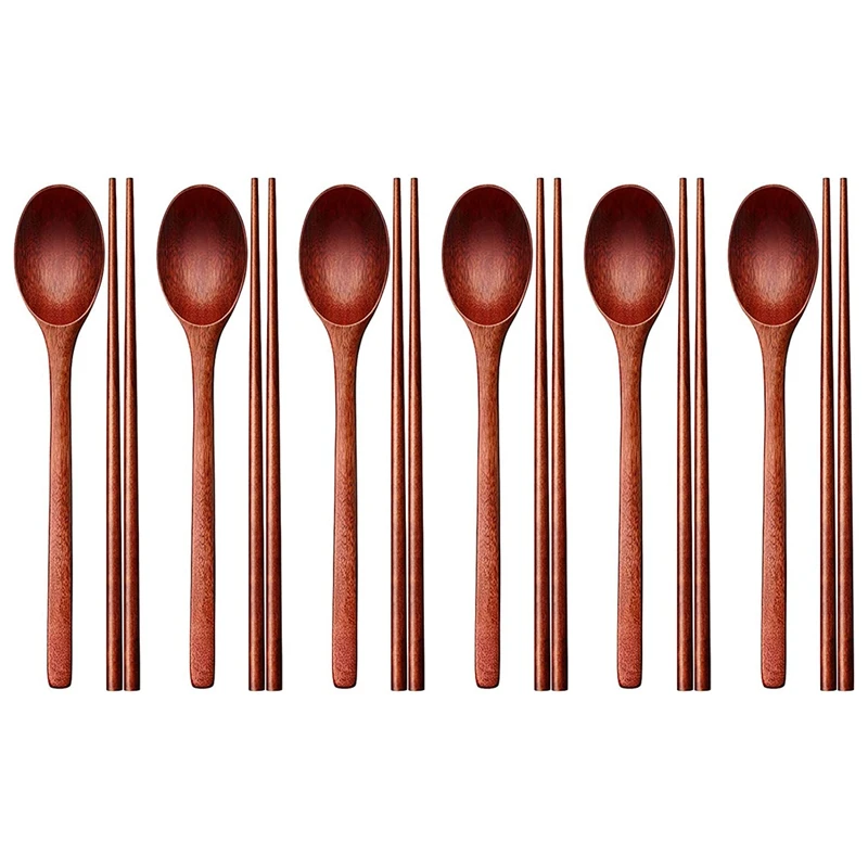

Набор деревянных ложек и палочек для еды, ложка с длинной ручкой, палочки для еды, столовая посуда Многоразового использования, комбинирова...