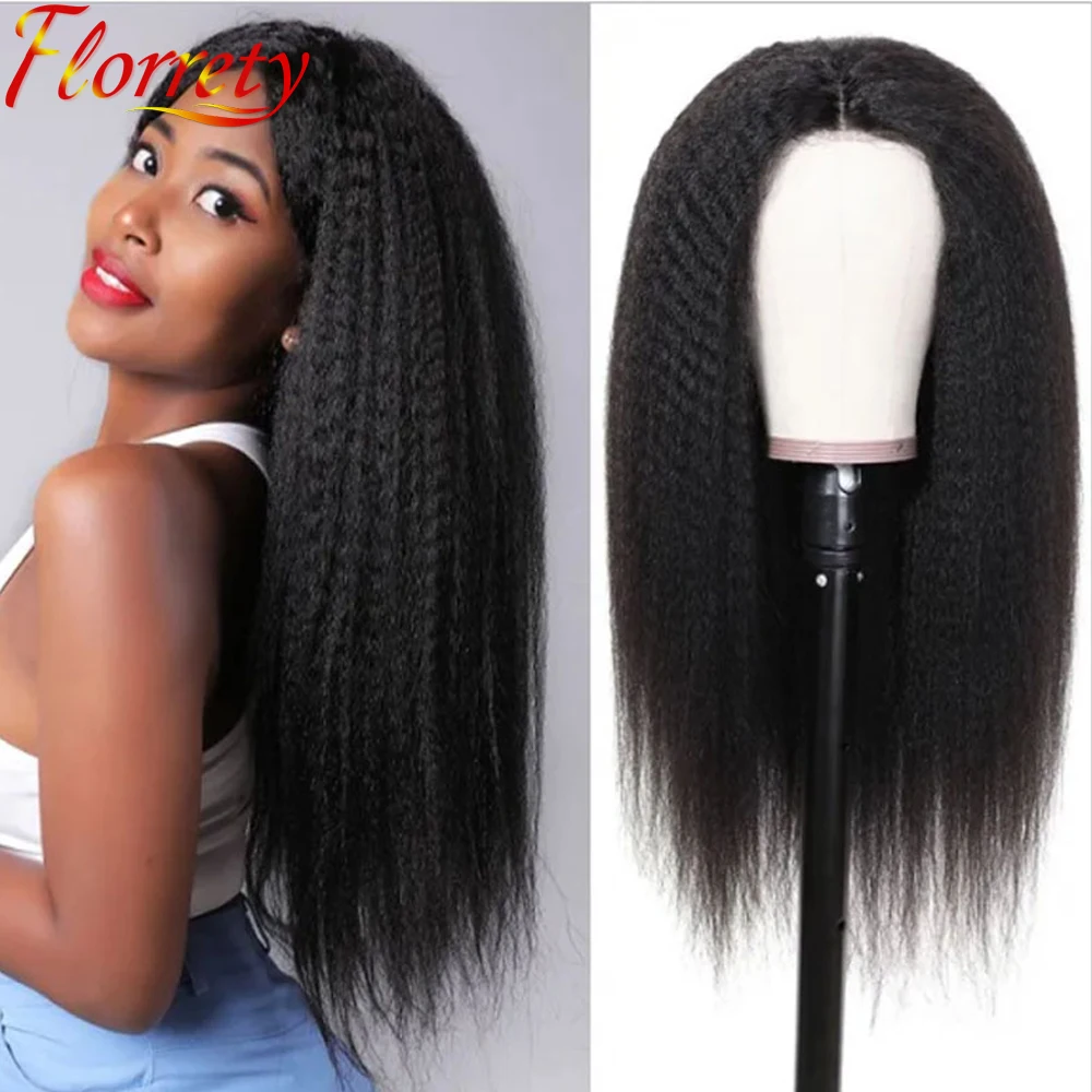 

Kinky Straight 13x4 Frontal Lace Front Wig Indian Human Hair Yaki Wigs Lacefront Closure 4x4 Pre Plucked For Black Women