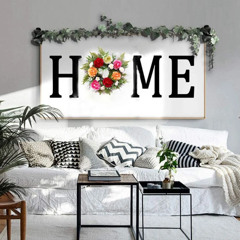 

Artificial Peony Flower Wreath - Door Wreath with Green Leaves Spring Wreath for Front Door, Wedding, Wall, Home Decor