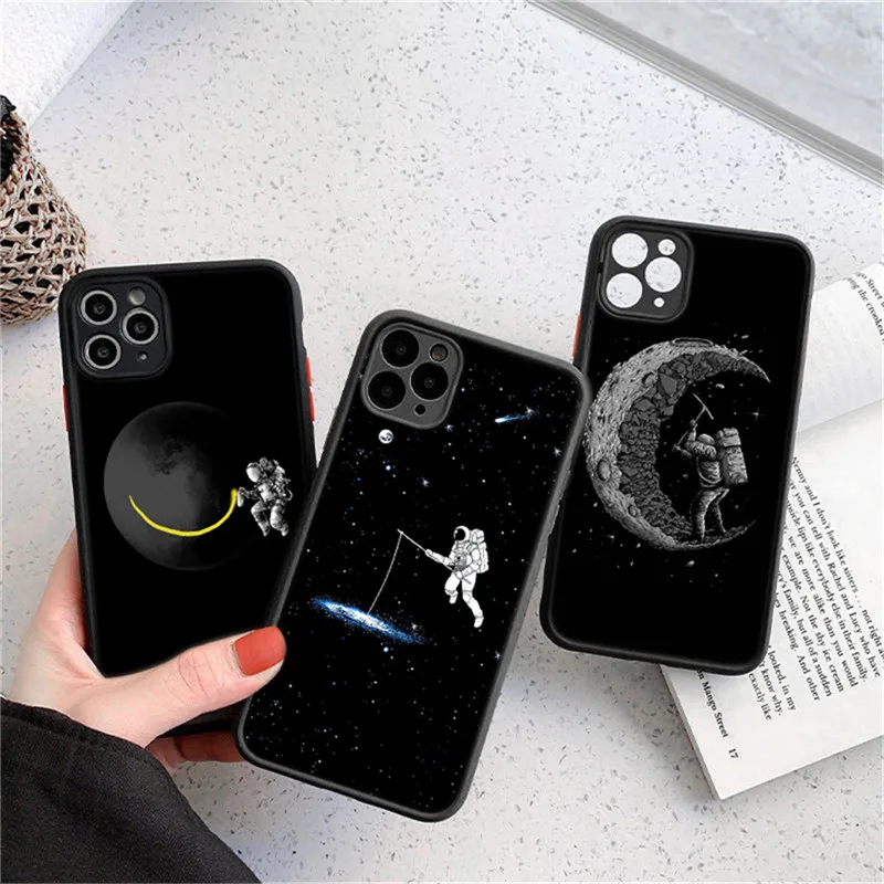 

Ottwn Astronaut Pattern Case For iPhone 12 11 Pro Max XS Max XR X 12 Mini 7 8 Plus SE 2020 Matte Bumper Shockproof Back Cover