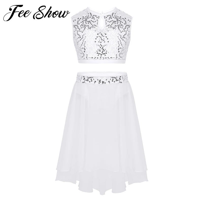 Детский укороченный топ без рукавов с блестками для девочек удлиненный подол