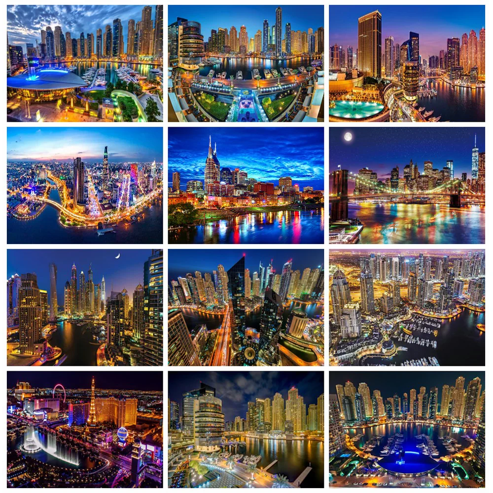 

Miaodu 5D Diy Diamond Painting City Night View Cross Stitch Diamond Embroidery Mosaic Modern Building Landscape Handcraft