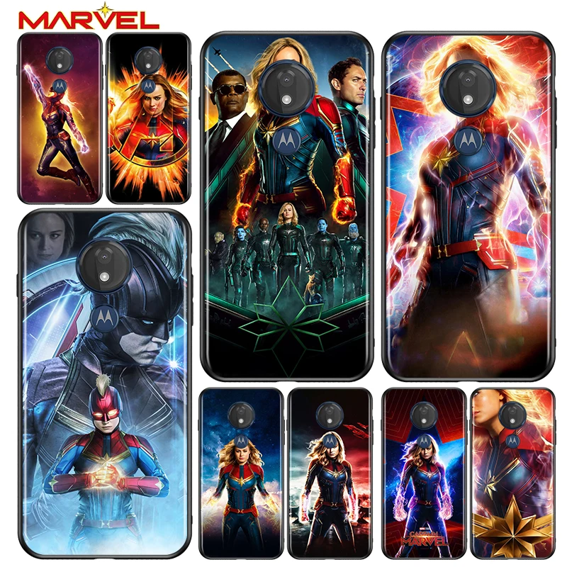 

Captain Marvel for Motorola G9 G8 G E7 E6 One Play Marco Hyper Fusion Stylus Power Edge Plus Black Phone Case