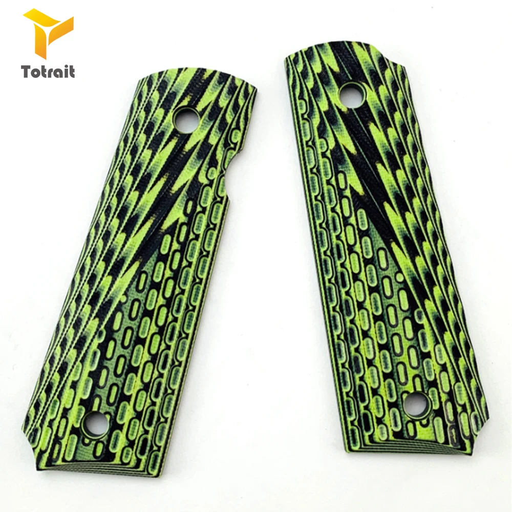 

TOtrait 1 Pair Colt 1911 Professional G10 Knife Handles Patch Textured Material DIY Scales Non-slip Blanks For 1911 Green Grips