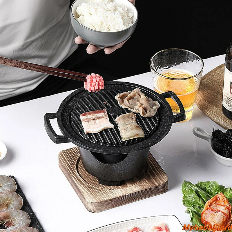 

Mini BBQ Grill Japanese Alcohol Stove One Person Smokeless Barbecue Shelf Outdoor Party Oven Plate Roasting Cook Meat Home Tool