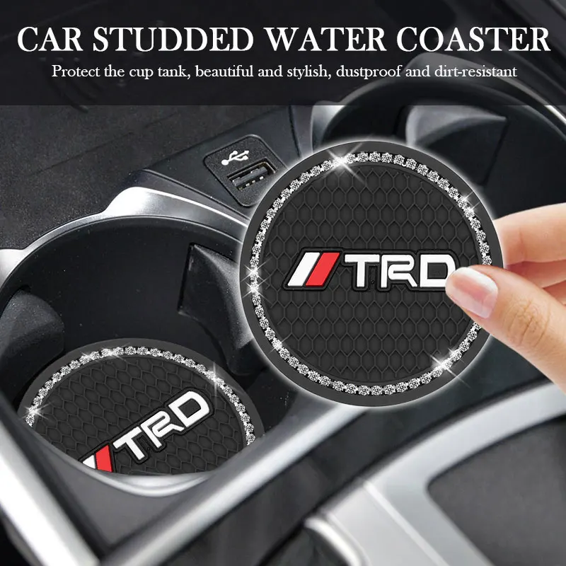 

2pcs Rhinestone Car Cup Holder Coaster Non Slip Pad Mat for Toyota TRD Corolla Yaris Aygo GT86 Prius CHR Camry Auris Avensis