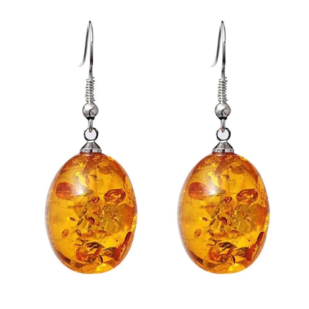 Винтаж овальной формы искусственного янтаря висячие крюк серьги для женщин