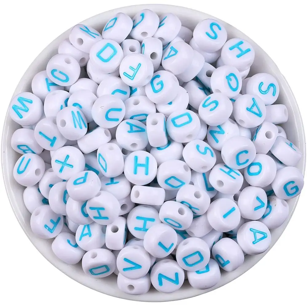 100 шт./лот плоские акриловые бусины с зелеными буквами для маркировки ювелирных