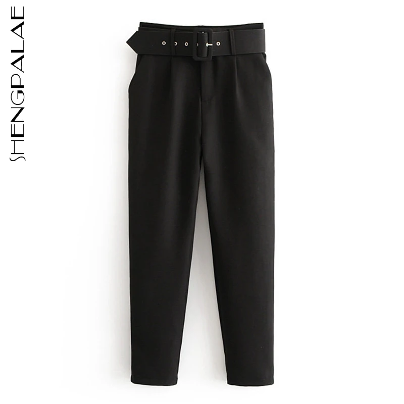 

SHENGPALAE Fashion Trousers Women's Autumn 2021 New Belt Accessories High Waist Straight Loose Solid Color Pants Female Tide