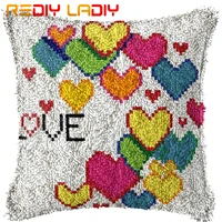 latch hook cushion colorful love pillow case pre printed color canvas acrylic yarn latched sofa pillow crochet cushion cover kit
