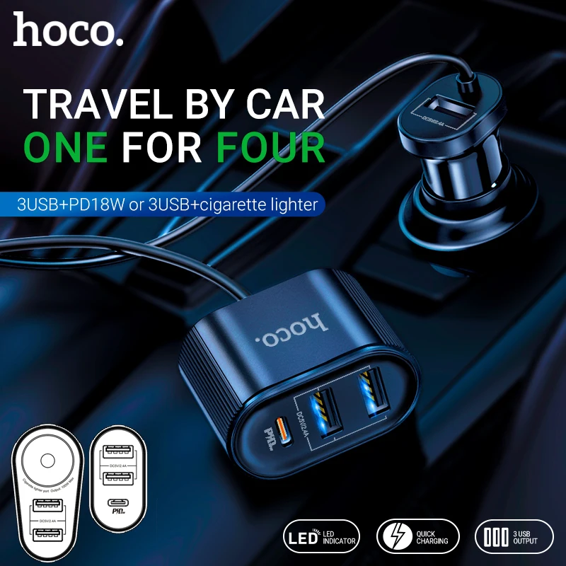 hoco автомобильное зарядное устройство 3 USB Type C PD QC3.0 AFC FCP быстрая зарядка