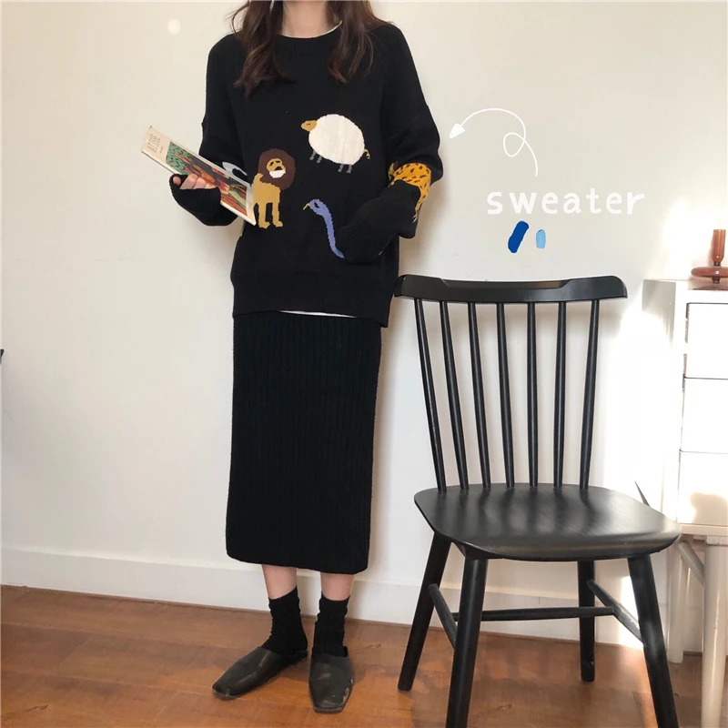 2 colors 2019 autumn and winter new arrival korean style o neck zoo warm knitted sweaters womens pullovers (B8660) | Женская одежда