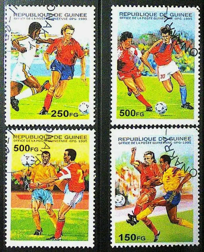 Коллекция почтовых расходов по футболу Гвинеи 1995 4 шт.|Штампики| |
