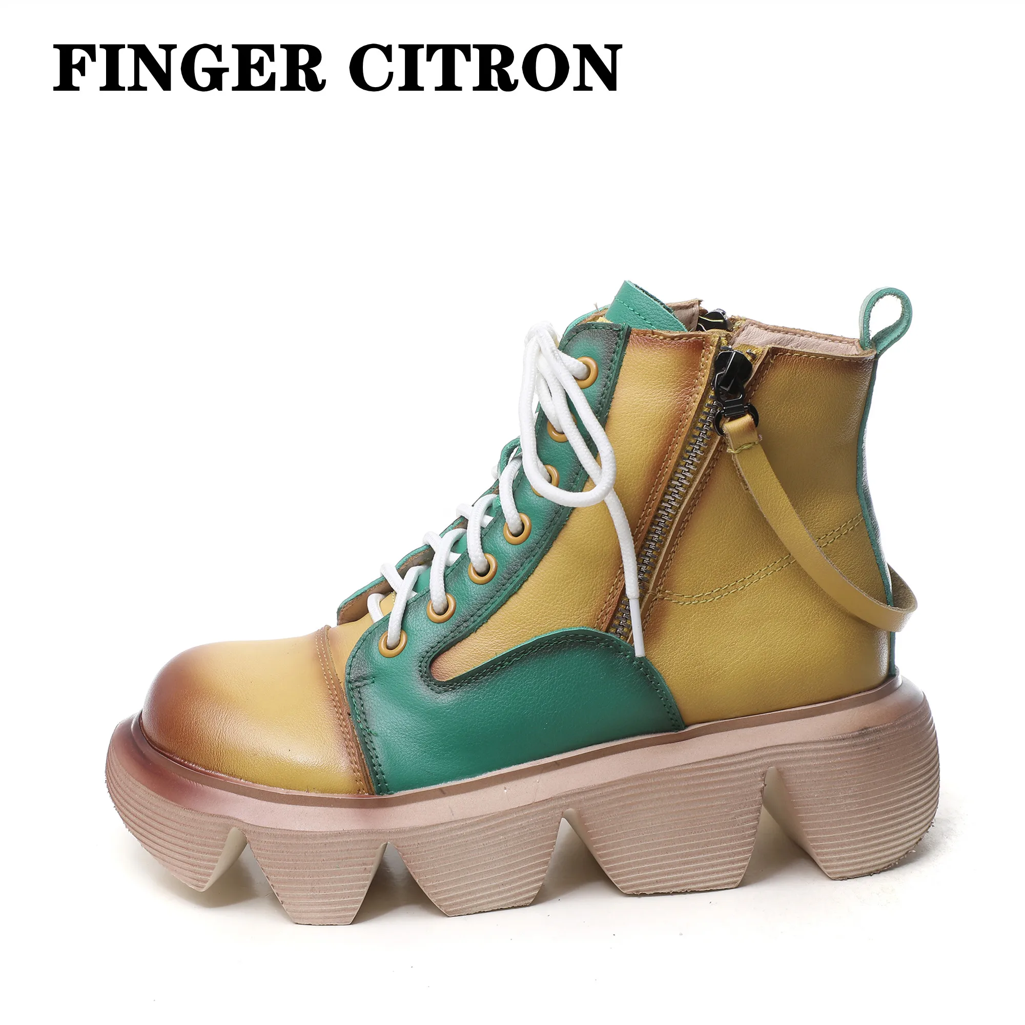 

Finger Citron Women Chelsea Anckle Boots Genuine Cow Leather For Autumn And Winter Round Toe PVC Outsole By Handmade Size 35-40