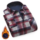 Aoliwenбрендовая зимняя рубашка из плотного бархата для мужчин; Повседневная теплая рубашка в клетку с длинными рукавами и флисовой подкладкой; Модные мягкие рубашки; 4xl