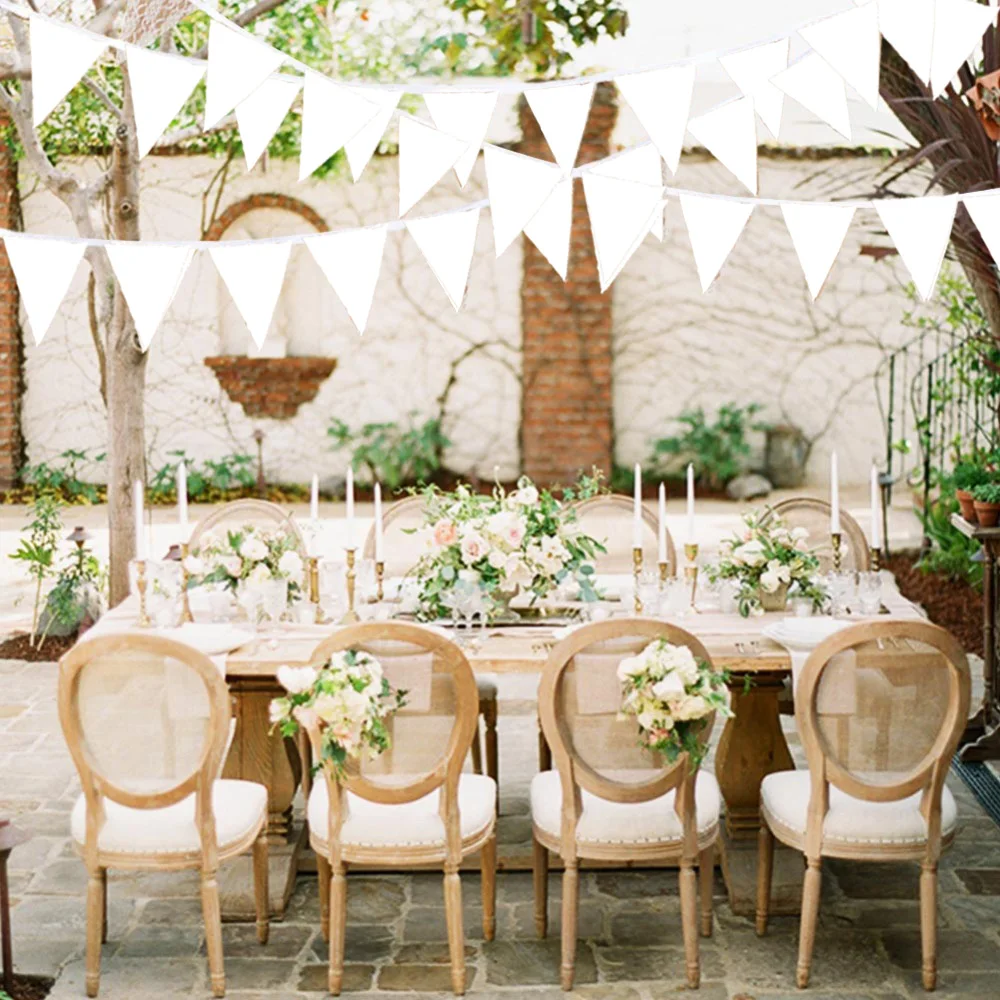 

8M Fashion White Wedding Lace Silk Fabric Banner Background 20 Flags Bride Bunting Banner DIY Garland Home Party Festival Decor