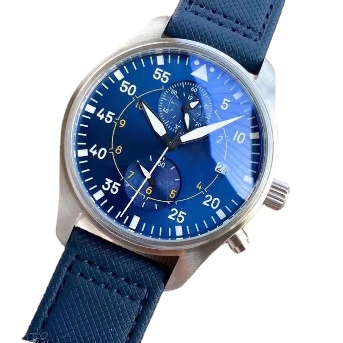 

Высококачественные мужские механические часы пилота автоматические из нержавеющей стали синего холста с сапфировым стеклом
