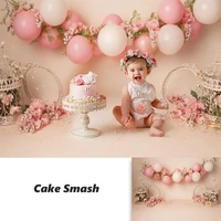 newborn kids portrait cake smash photography backdrop 1st birthday spring floral pink balloons birdcage photo background studio