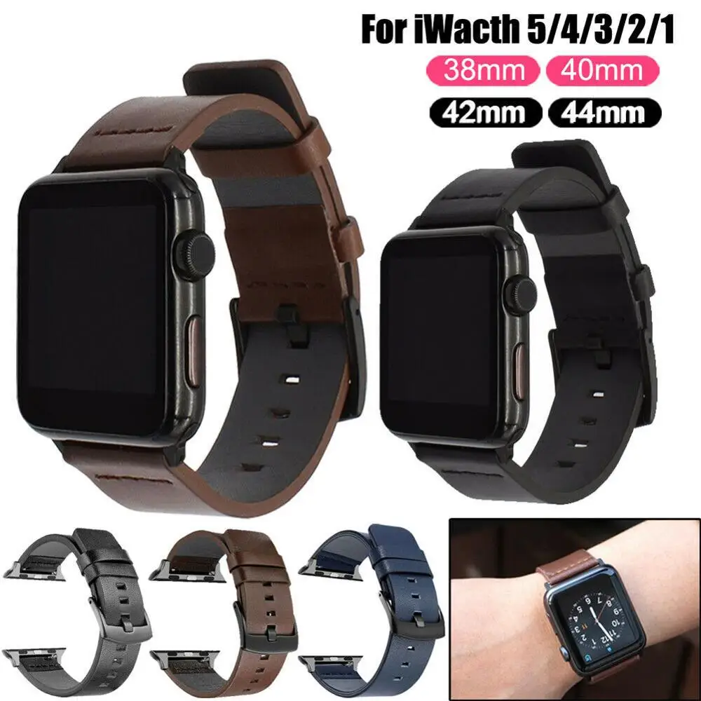 Черный кожаный ремешок для apple watch Apple Watch 40 мм 42 iWatch 5 44 38 из натуральной кожи 4 3