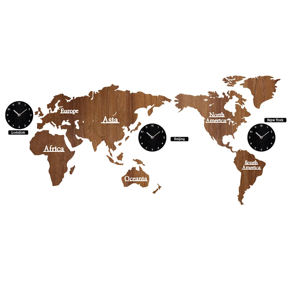 

Wall Clock World Map Modern Design DIY 3D Wooden World Map Wall Clocks Large Wooden MDF Wood Watch Mute Relogio De Parede Clocks