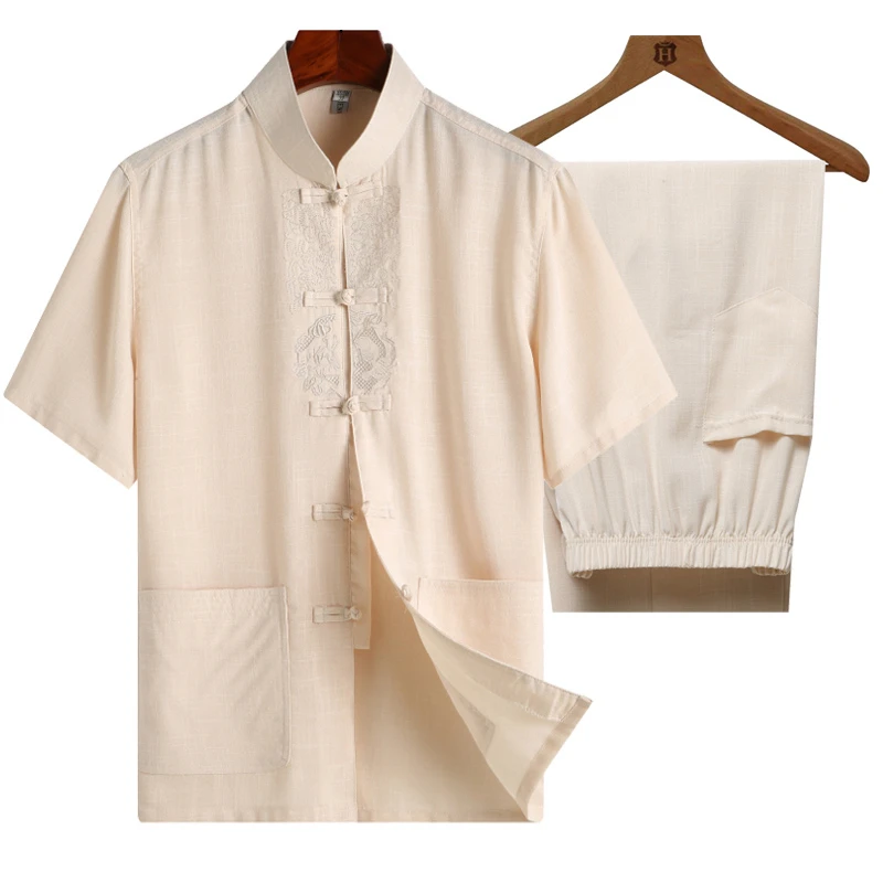 High Quality 2019 New Embroidery Chinese Men's Cotton Linen Wu Shu Clothing Long Sleeve Shirt &amp Pant Kung Fu Tai Chi Suit |