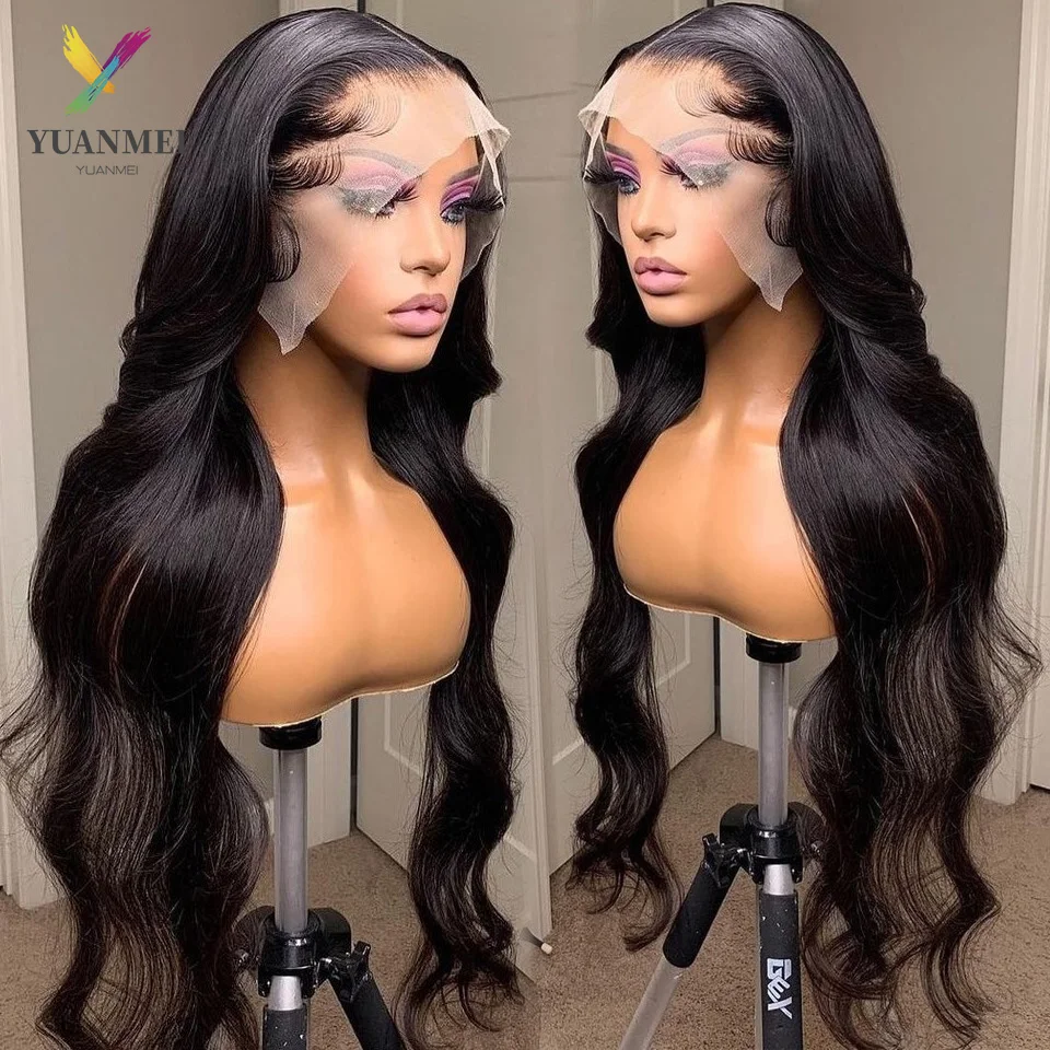 YUANMEI 13X4X1 Pre Plucked Lace Front Wig Body Wave Human Hair Wigs For Black Women Brazilian Hair Closure Wigs