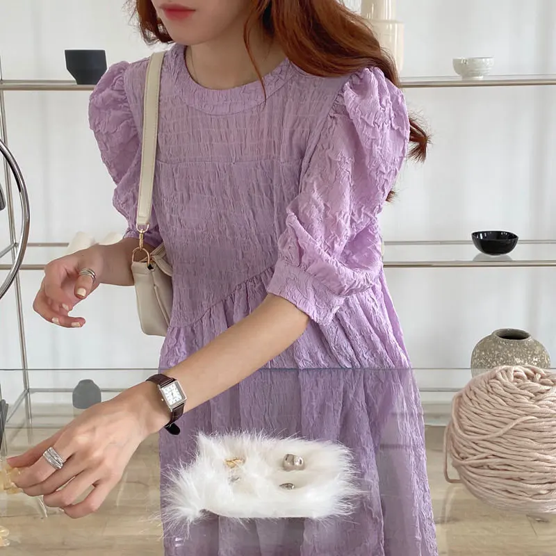 Alien Kitty Women Summer 2020 Vintage OL Solid Brief Chiffon Sweet Girls Pleated Fresh Puff Sleeves New Elegance Cute Dresses | Женская