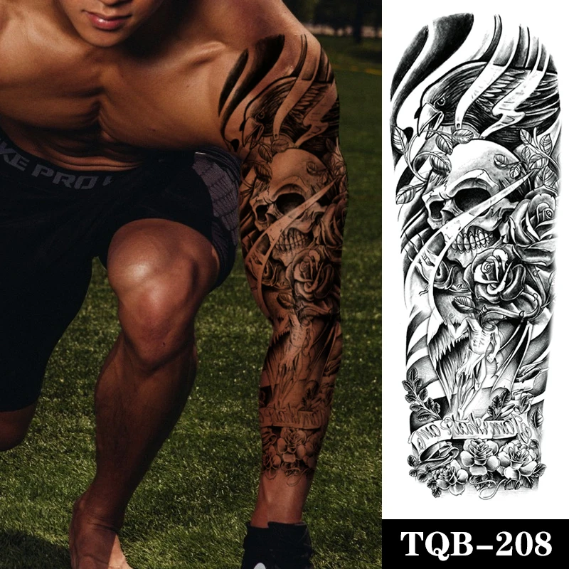 

Waterproof Temporary Tattoo Sticker Totem Athena Horse Colosseum Full Arm Large Size Sleeve Fake Tatoo Flash Tattoos Men Women